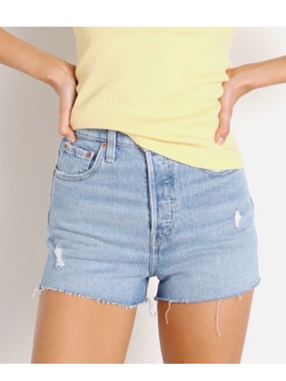 Levi's Light Blue Rib cage Distressed Denim Shorts